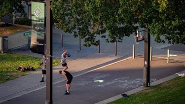 Basketball hoop on The Square