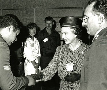 Queen Elizabeth II at Linton Army Camp, February 1990