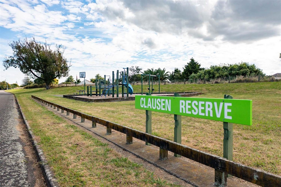 Image shows play and netball equipment at Clausen Reserve
