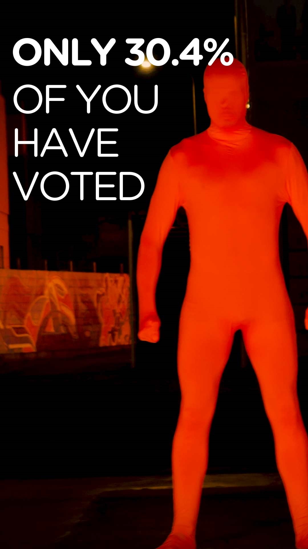 Orange man overlaid with text showing what percentage of people have voted.