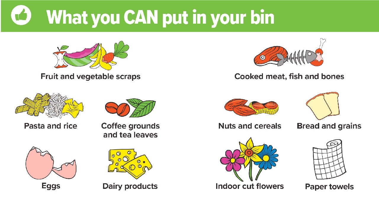 Image shows food waste that can be put into the food scraps bin.