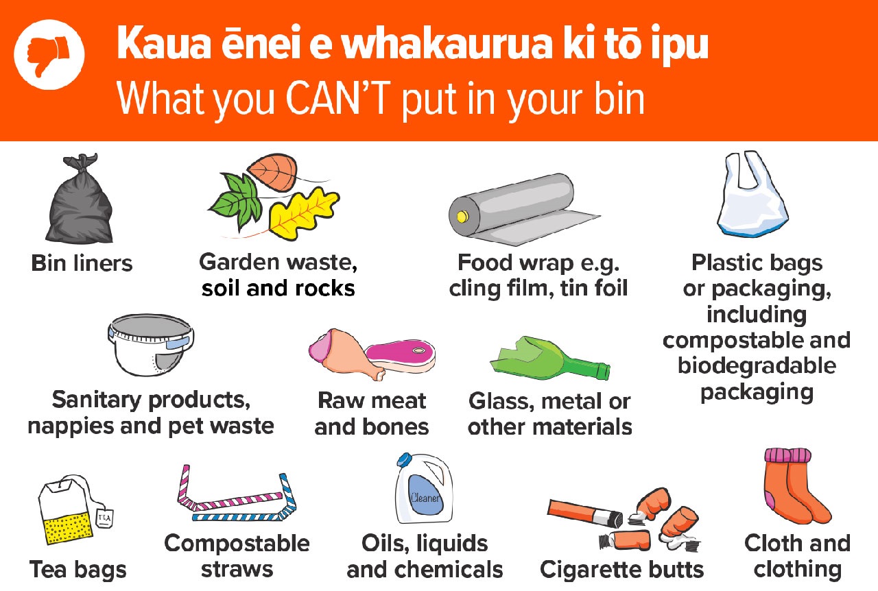 Image shows food waste that can not be put into the food scraps bin.