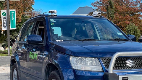 Image shows a blue council vehicle with two cameras on top of the vehicle.