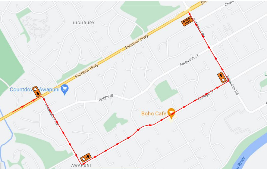 Map indicates the detour plan for Pioneer Highway wastewater project