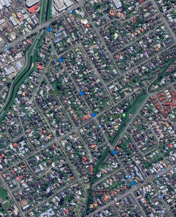 Maps shows the locations of the raised speed humps with blue dots.