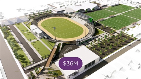 Image of artist's impression of a stadium and surrounding sports fields
