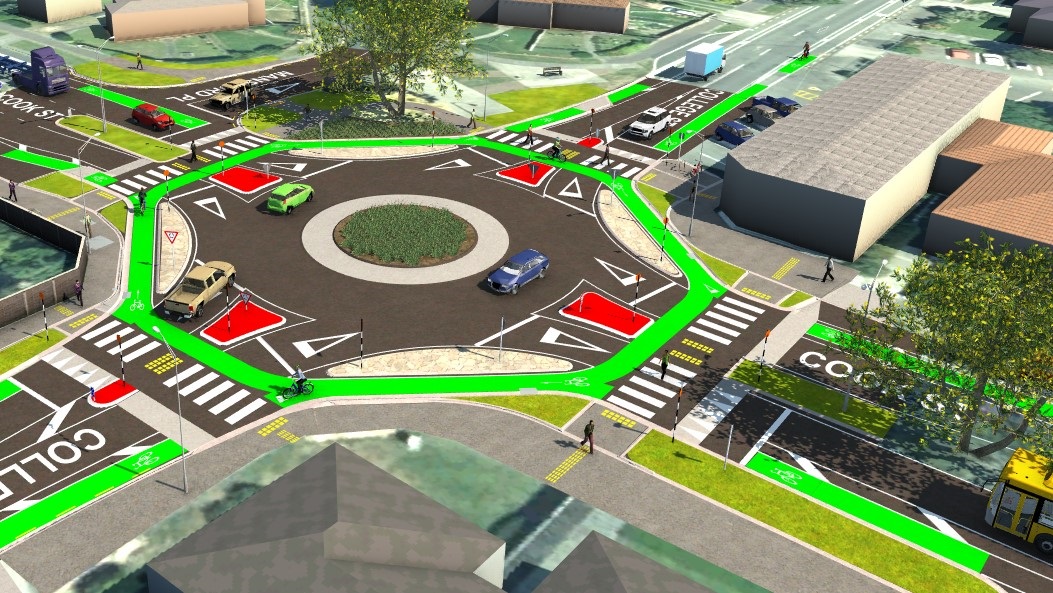 Animation of the proposed roundabout with dedicated cycleways