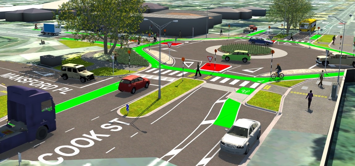 Animation of the proposed roundabout with dedicated cycleways