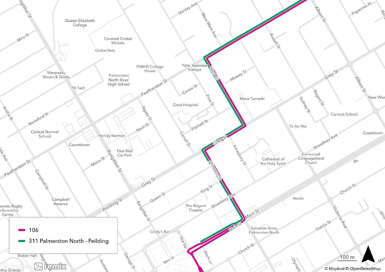 Map shows bus detours during stage two of Featherston street safety upgrade