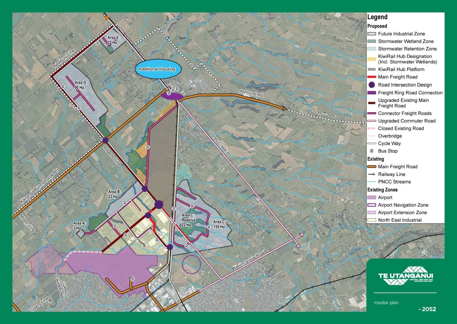 A map showing the proposed expansion of Palmerston North's northeast industrial zone to create a new distribution hub.
