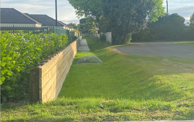 image shows an overland flow path by a fence