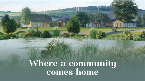 Artist's impression of the new subdivision in Whakarongo overlaid with words that say 