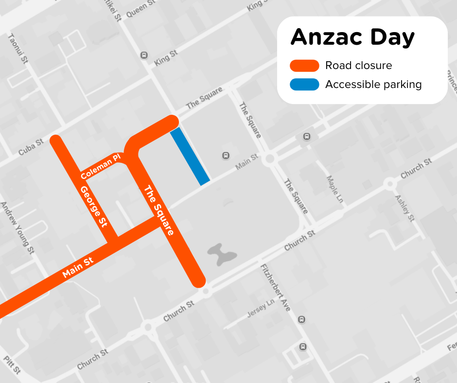 Map shows the planned road closures for anzac day
