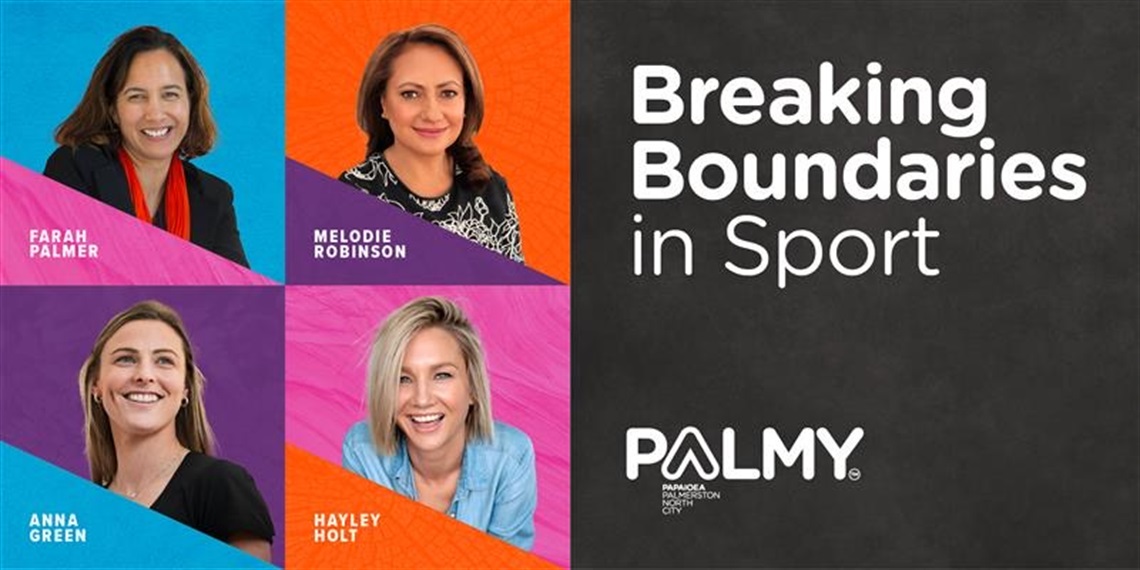 image shows portraits of four women with the title of breaking boundaries in sport.
