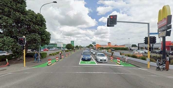 Artist's impression of one-way cycleways on both side of Featherston Street