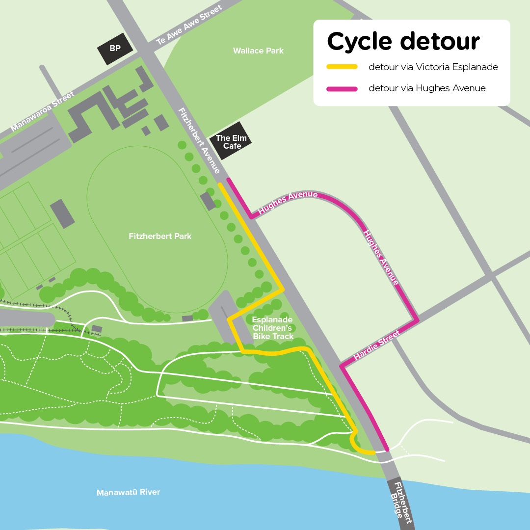 Map indicates the cycle detour for fitzherbert avenue roadwork
