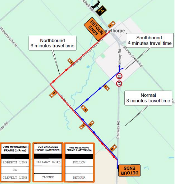 map shows detour plan for railway road