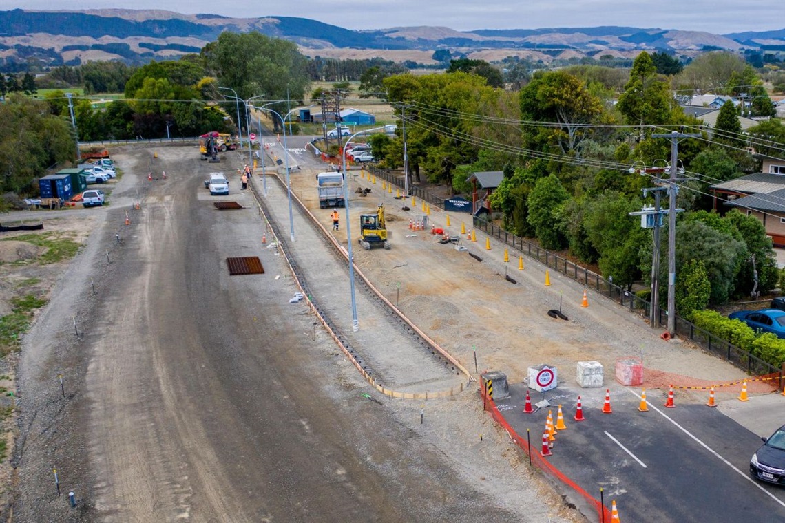 Image shows roadworks outside a school