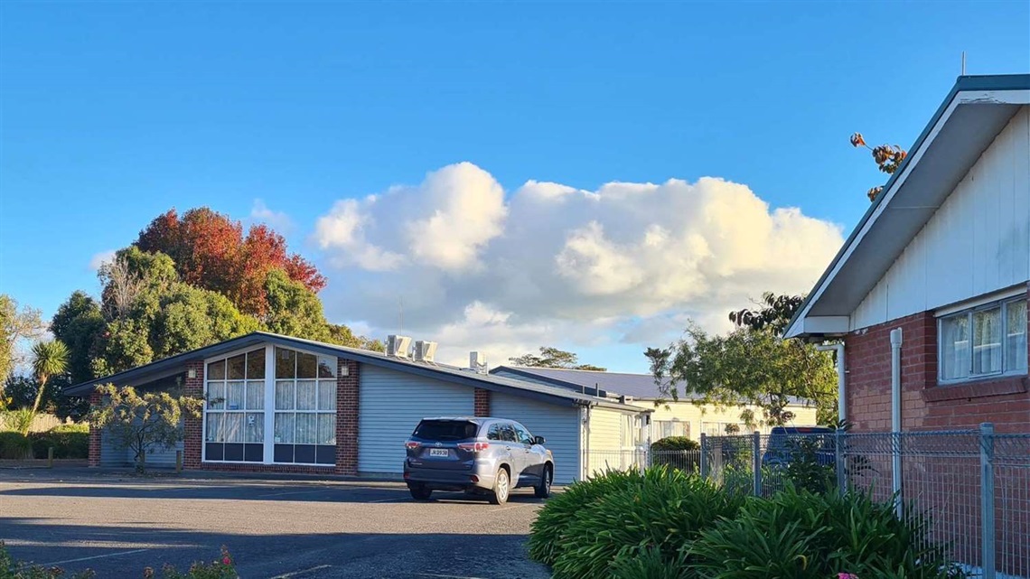 Photo shows Awapuni community centre and carpark.