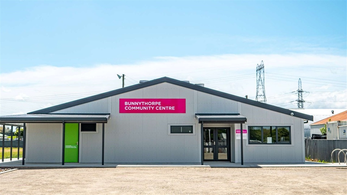 Photo shows Bunnythorpe community centre from the road.