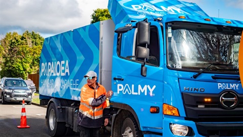 One of our recycling trucks collecting glass from Palmy homes and diverting it from landfill.