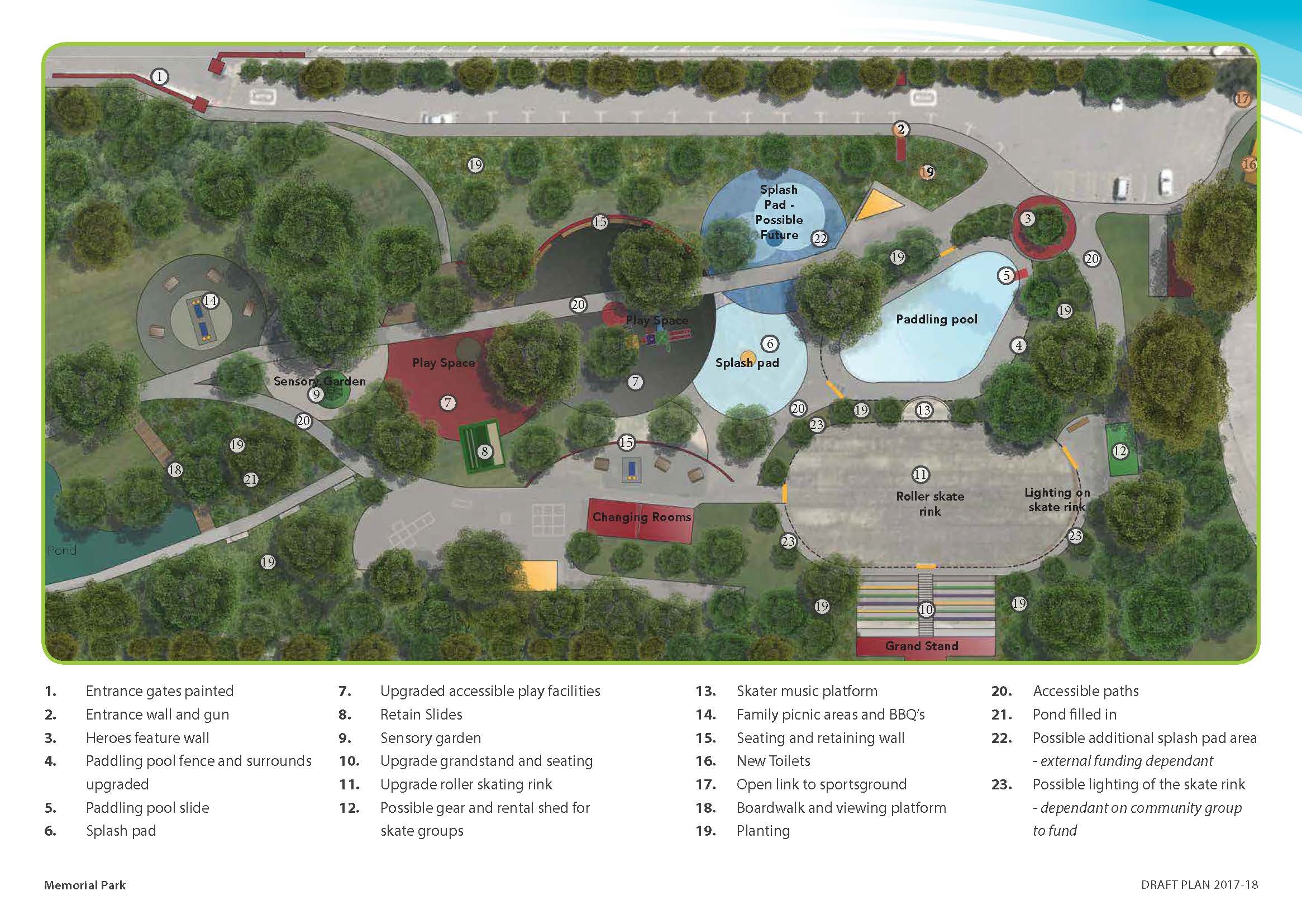 Map of the draft plans for Memorial Park.