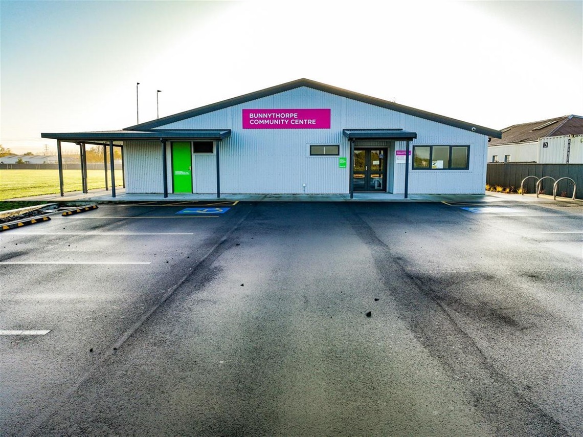 Photo shows Bunnythorpe community centre from the road.