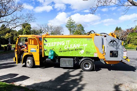 Photo shows one of council's new electric rubbish trucks.