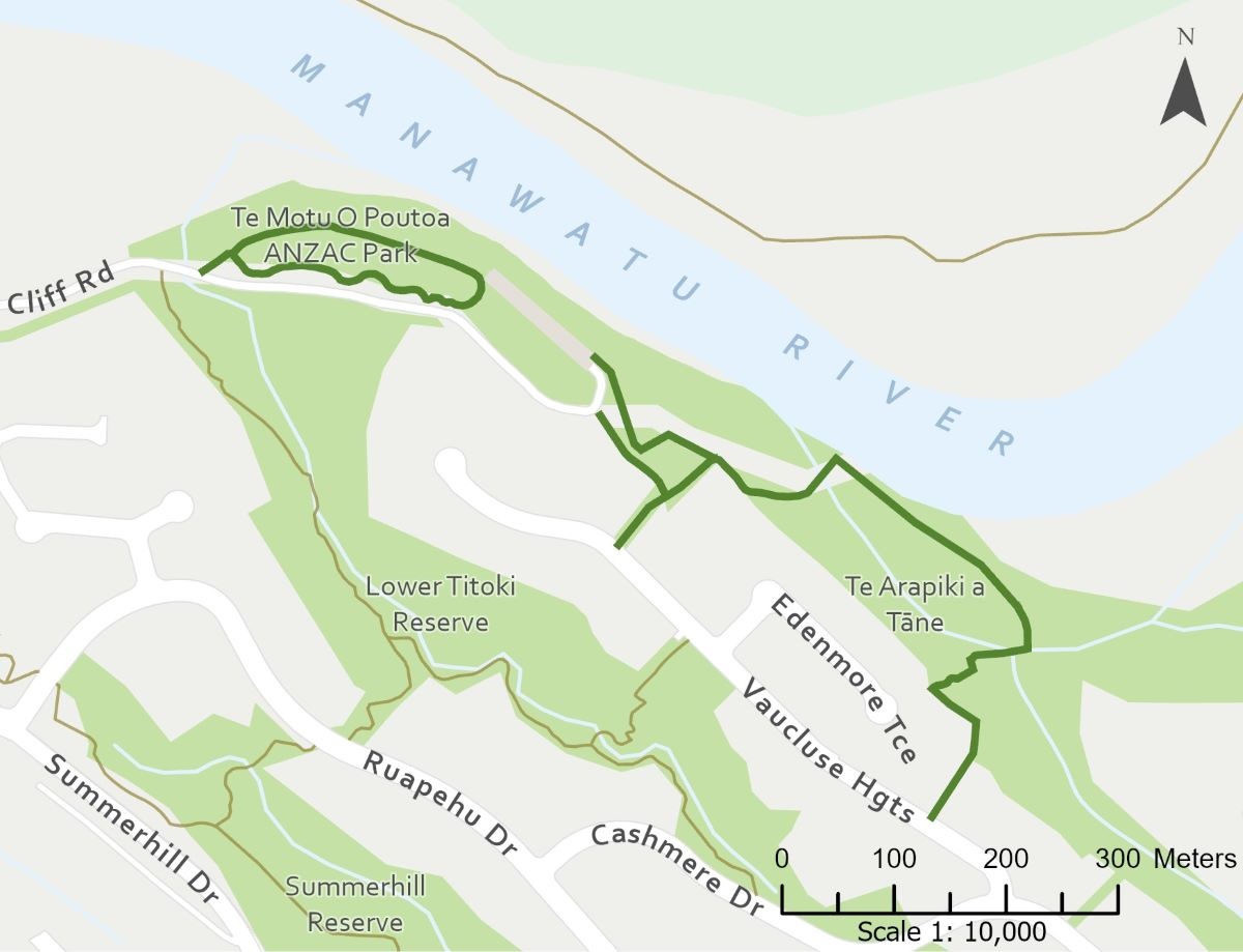 A map of 2 linked walking routes with river views.