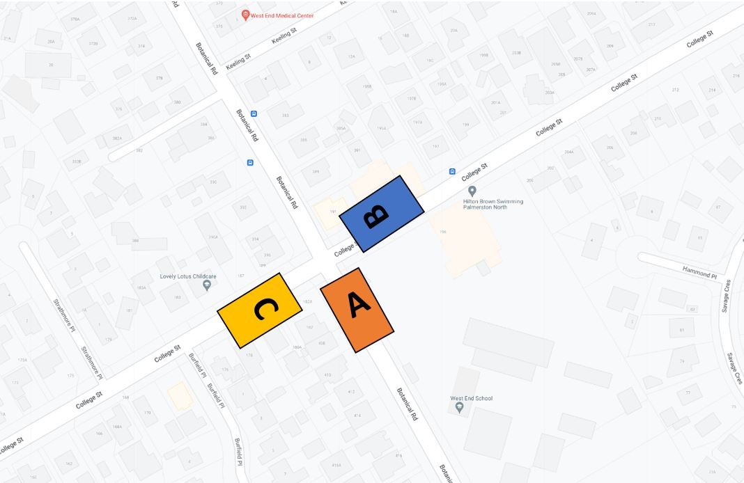 Map shows stages of the botanical road/college street intersection upgrade