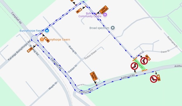 Map shows the first stage of watermain upgrade project along Ashhurst and Stoney Creek Roads, near bunnythorpe