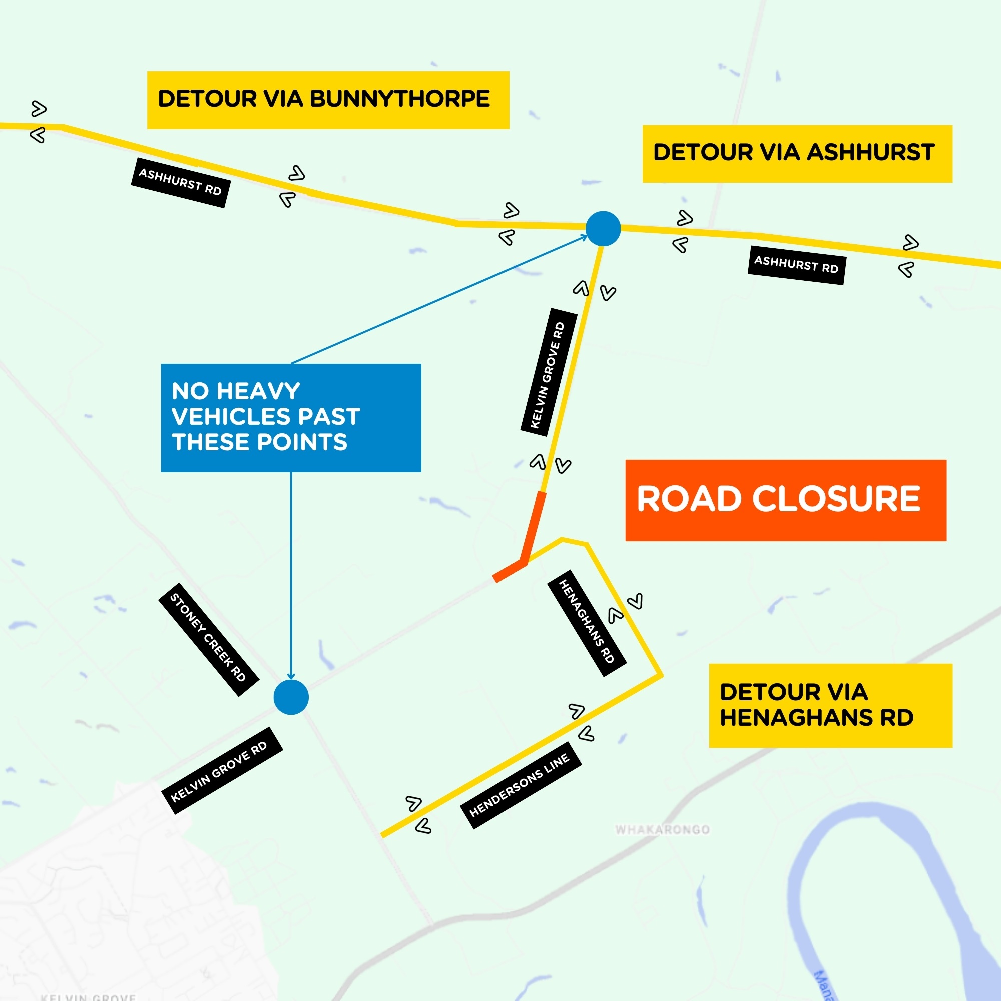 map shows traffic management on kelvin grove/henaghans road intersection 