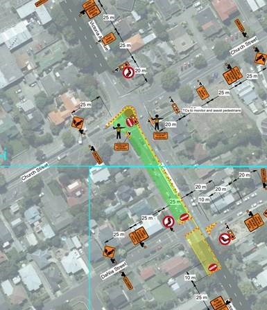 Maps shows the worksite and traffic management plan during working hours 