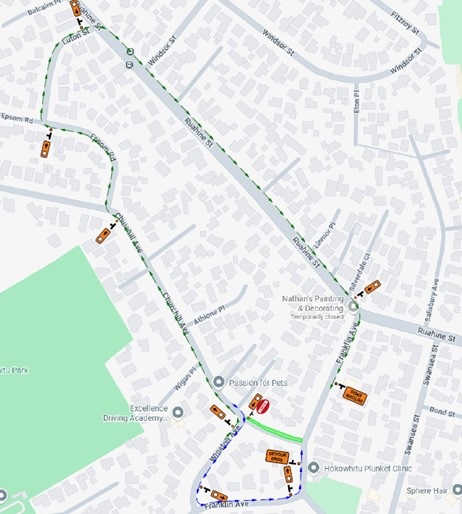 Map shows traffic management on Churchill Avenue