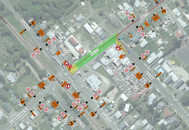 map shows the traffic management plan for Dixons Line wastewater upgrade project