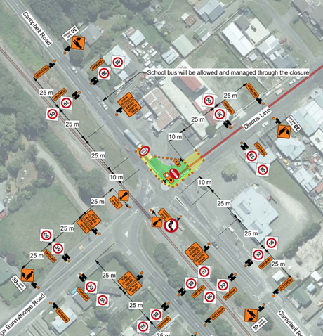 map shows the traffic management plan for Dixons Line wastewater upgrade project