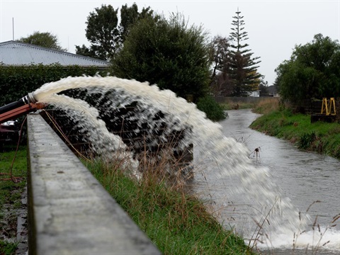 stormwater being pumped into a stream